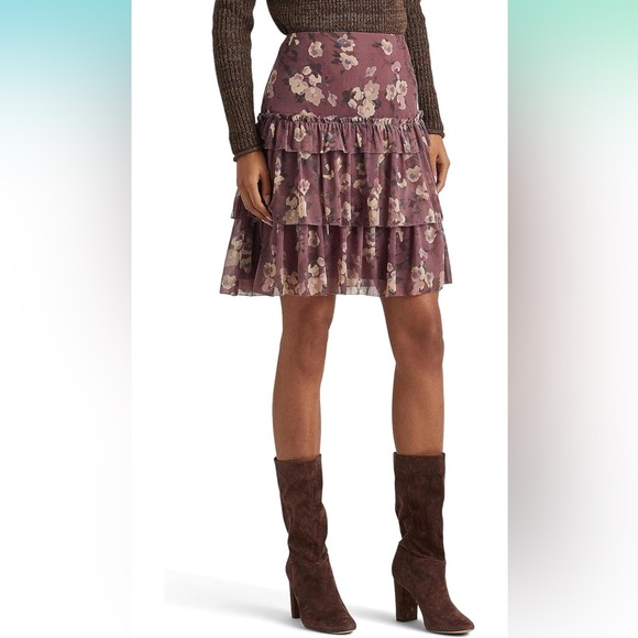 NWT Lauren Ralph Lauren Floral Crinkle Georgette Tiered Skirt - Picture 3 of 16